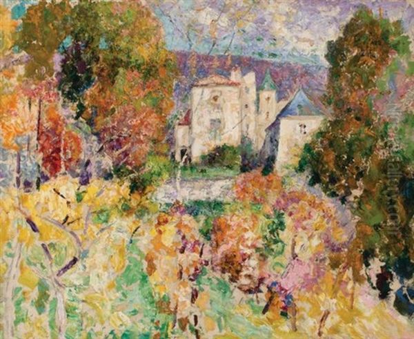 Chateau With Flowering Trees Oil Painting by Victor Charreton