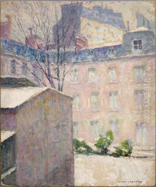 Cour Sous La Neige Oil Painting by Victor Charreton