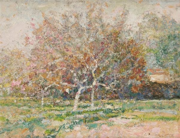 Arbres En Fleurs Dans Le Verger Oil Painting by Victor Charreton