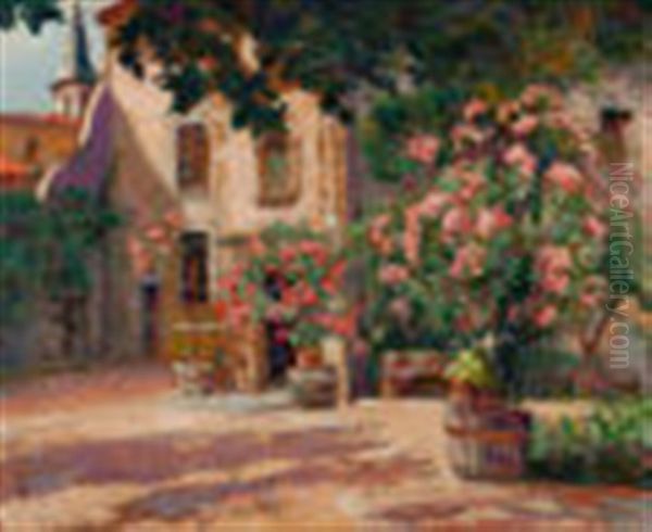 French Courtyard Oil Painting by Victor Charreton