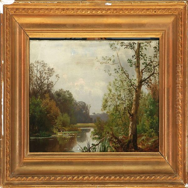 Afternoon At A Forest Lake Oil Painting by A. Andersen