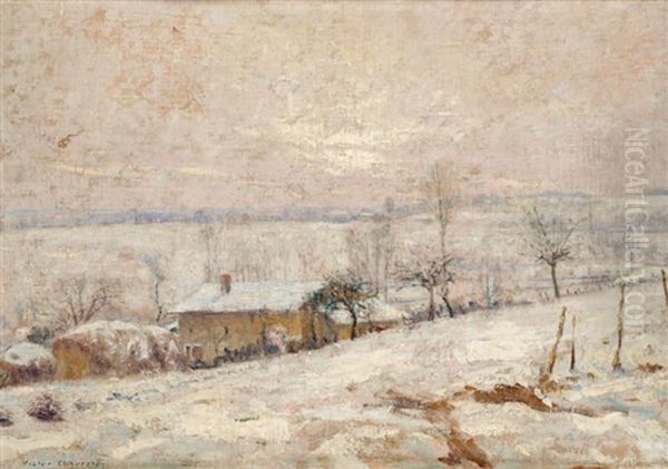 Paysage D'auvergne Sous La Neige Oil Painting by Victor Charreton