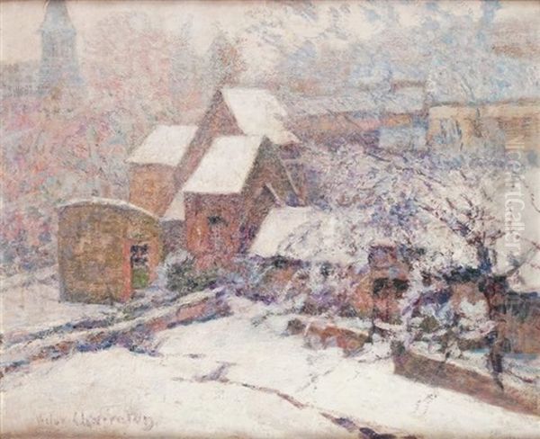 Eglise De Murols, Neige Irisee Oil Painting by Victor Charreton