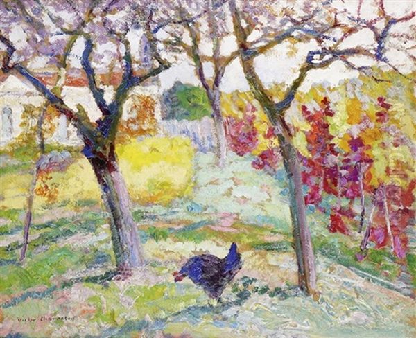 Auvergne, Le Jardin En Automne Derriere L'eglise Oil Painting by Victor Charreton