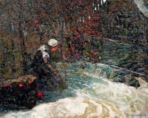 Femme Au Bord De La Riviere Oil Painting by Victor Charreton