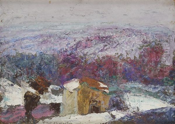 Paysage D'auvergne, L'hiver Oil Painting by Victor Charreton