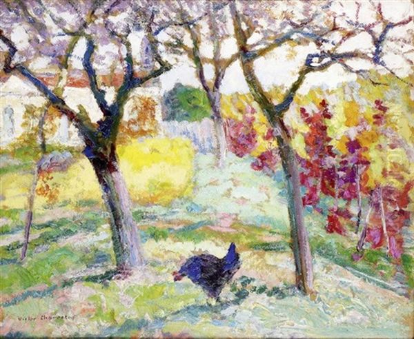 Auvergne, Le Jardin En Automne, Derriere L'eglise Oil Painting by Victor Charreton