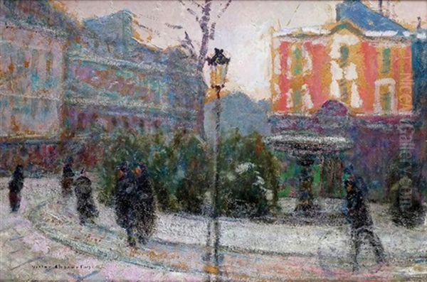 Paris, La Place Pigalle Et Le Cabaret L'abbaye De Thelem Oil Painting by Victor Charreton