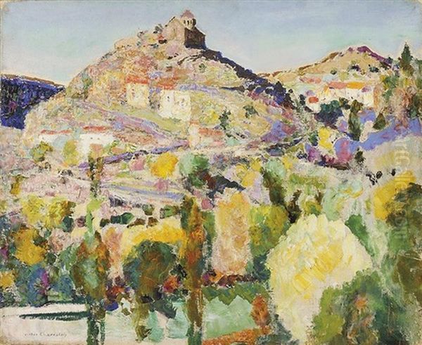 Village Sur La Colline, En Provence Oil Painting by Victor Charreton