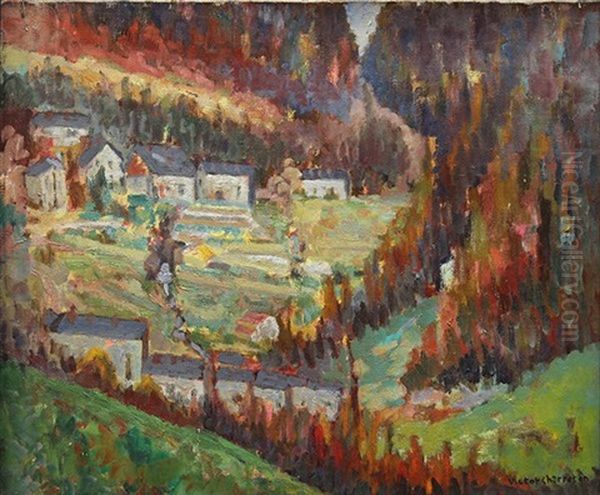 Autumn Village Scene Oil Painting by Victor Charreton