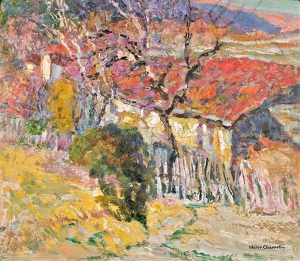 Maison Avec Palissade, Automne Oil Painting by Victor Charreton