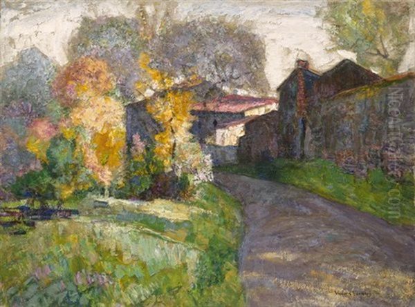 Chemin A L'entree Du Village En Automne Oil Painting by Victor Charreton