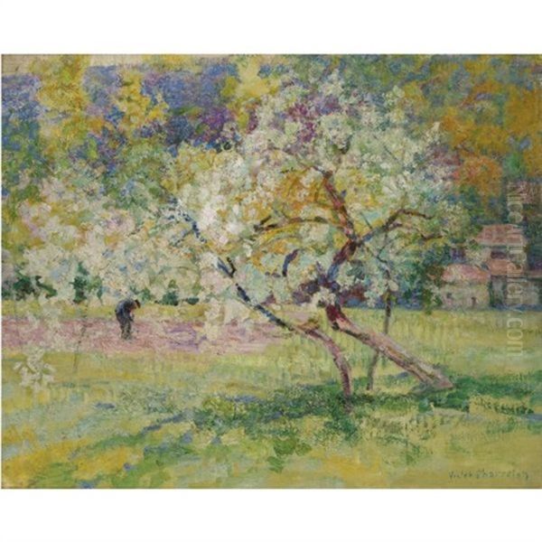 Arbres En Fleur Dans La Prairie, Auvergne Oil Painting by Victor Charreton