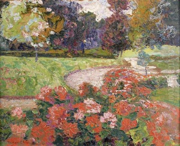 Geraniums A Bagatelle Oil Painting by Victor Charreton