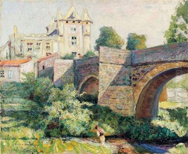 Pont Fortifie Devant Un Chateau La Monne A Murols Oil Painting by Victor Charreton