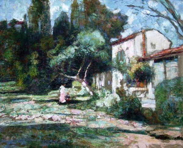 Mere Et Enfant Dans Un Jardin Oil Painting by Victor Charreton