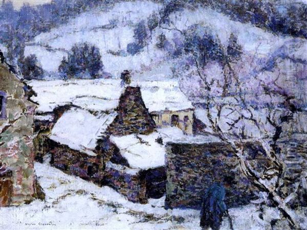 Hameau Sous La Neige (murol) Oil Painting by Victor Charreton