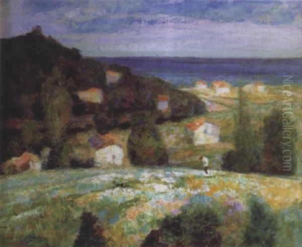 Paysage De Provence Ouvrant Sur La Mediterranee Oil Painting by Victor Charreton