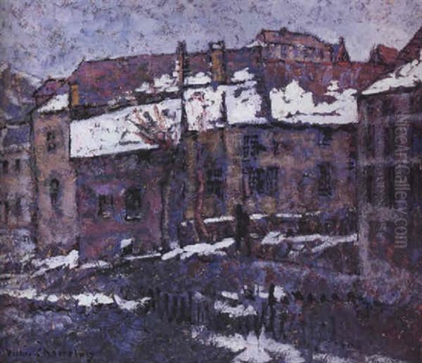 Bourg Enneige Oil Painting by Victor Charreton