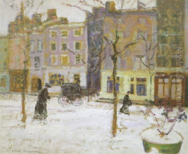 Rue De Paris Animee Sous La Neige Oil Painting by Victor Charreton