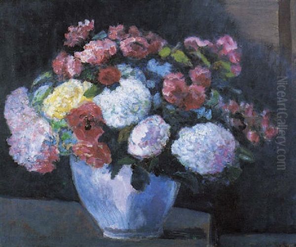 Bouquet D'hortensias Et De Roses Oil Painting by Victor Charreton