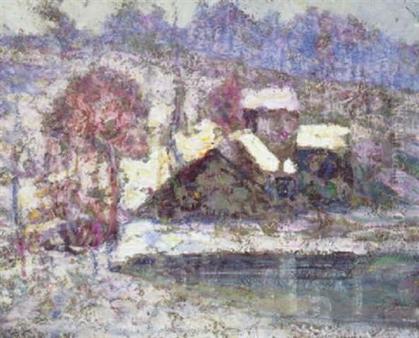 Les Toits Sous La Neige Oil Painting by Victor Charreton