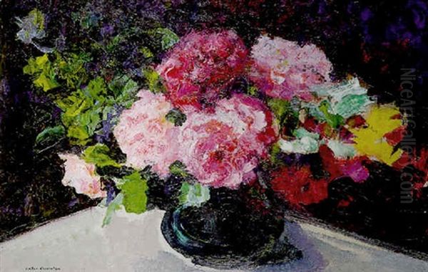 Vase De Roses Oil Painting by Victor Charreton