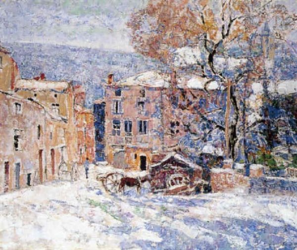 La Place Du Village Sous La Neige Oil Painting by Victor Charreton