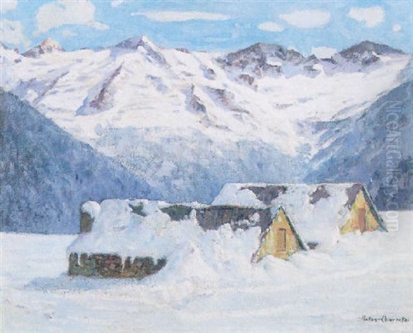 Chalets Sous La Neige Oil Painting by Victor Charreton