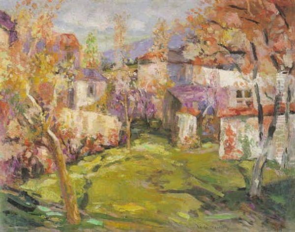 Hameau Dans Un Paysage,au Printemps Oil Painting by Victor Charreton