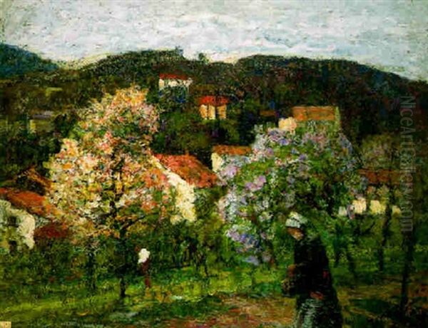 Printemps A Royat Avec Femme Oil Painting by Victor Charreton