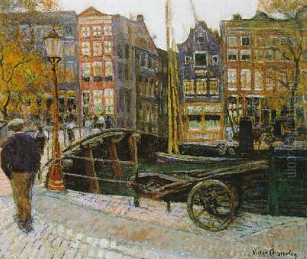 Canal In Amsterdam Oil Painting by Victor Charreton