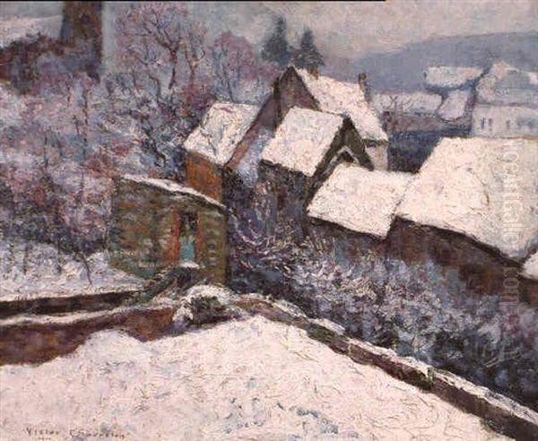 Paysage De Murol Sous La Neige Oil Painting by Victor Charreton