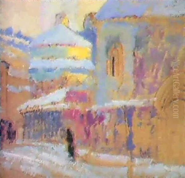 Rue De Village;                                             Porte Au Dos Une Esquisse, Cheval Et Charrette Oil Painting by Victor Charreton