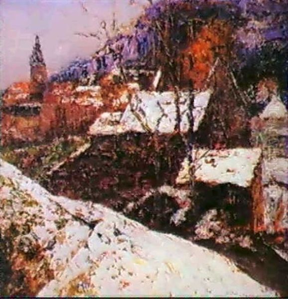 La Village Sous La Neige Oil Painting by Victor Charreton