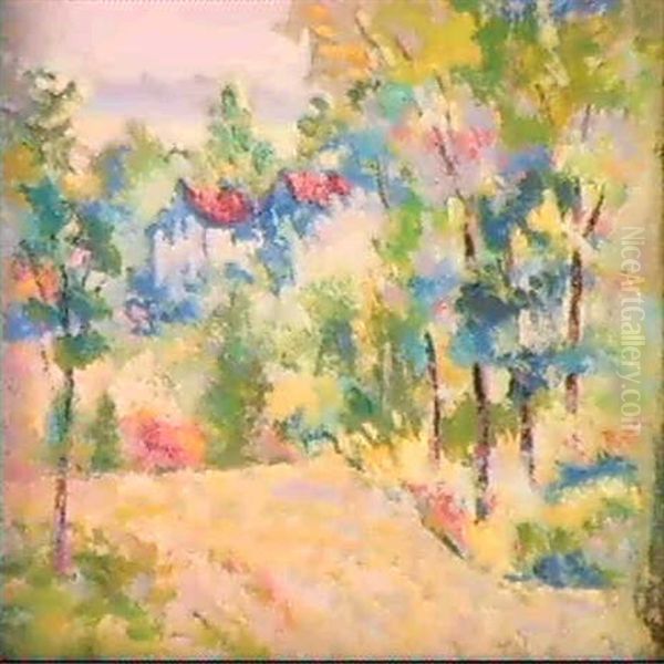 Maisons A Travers Les Arbres Oil Painting by Victor Charreton