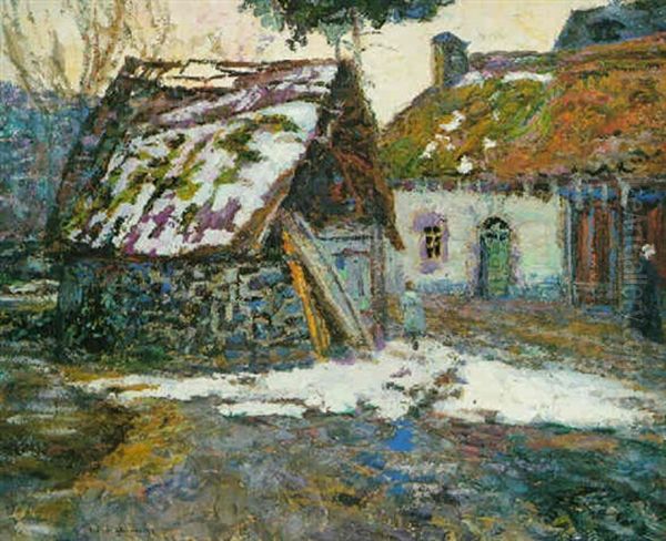 Village En Hiver Oil Painting by Victor Charreton