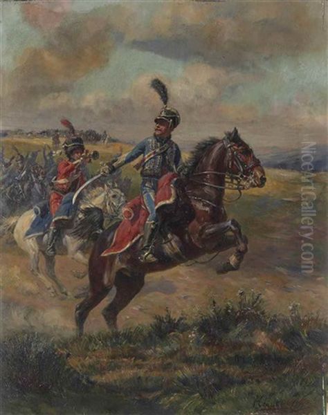 Trompette Et Hussard Chargeant Oil Painting by Henri-Georges-Jacques Chartier