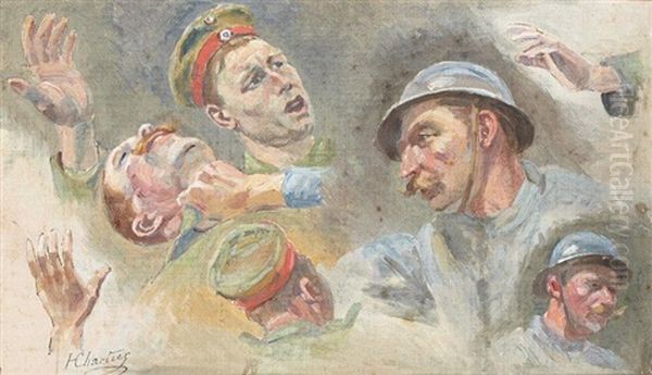 Etudes De Visages De Soldats (study) Oil Painting by Henri-Georges-Jacques Chartier