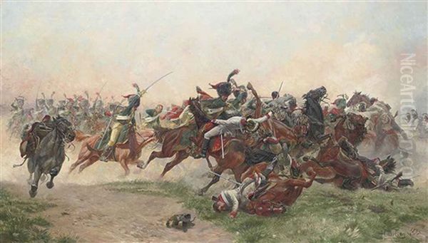 Battle Of Wagram Oil Painting by Henri-Georges-Jacques Chartier