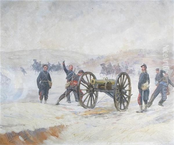 French Soldiers With Canon Oil Painting by Henri-Georges-Jacques Chartier