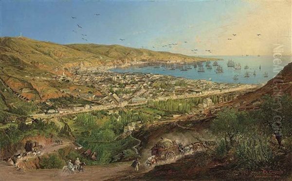 Panorama Of The City Of Valparaiso, Chile Oil Painting by Ernesto Charton