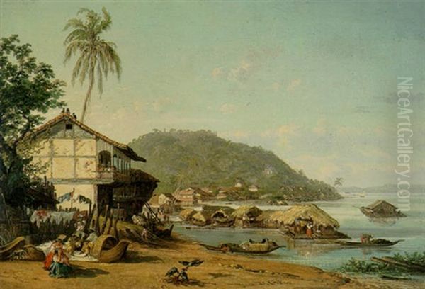 Puerto De Guayaquil Oil Painting by Ernesto Charton