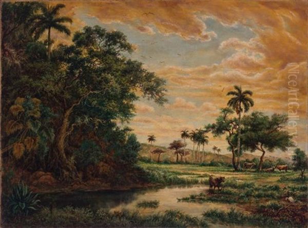 Cuban Landscape Oil Painting by Esteban Chartrand