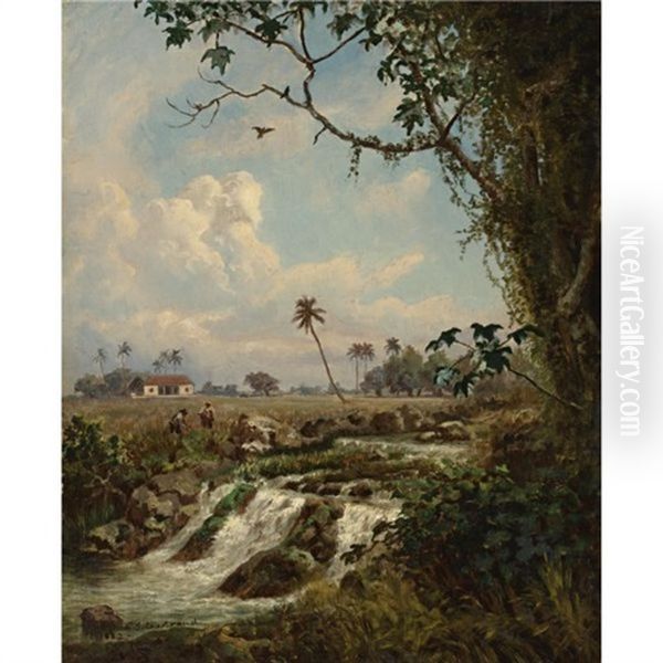 Paisaje Con Campesinos Oil Painting by Esteban Chartrand