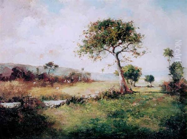 A River Landscape With Gauchos In The Distance Oil Painting by Esteban Chartrand