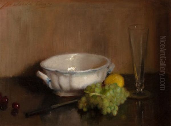 Still Life With Grapes, Lemon And Cherries Oil Painting by Adelaide Cole Chase