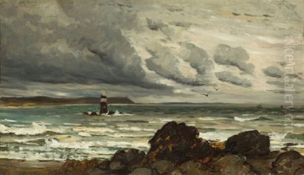 Seascape With Lighthouse Oil Painting by Henry Chase