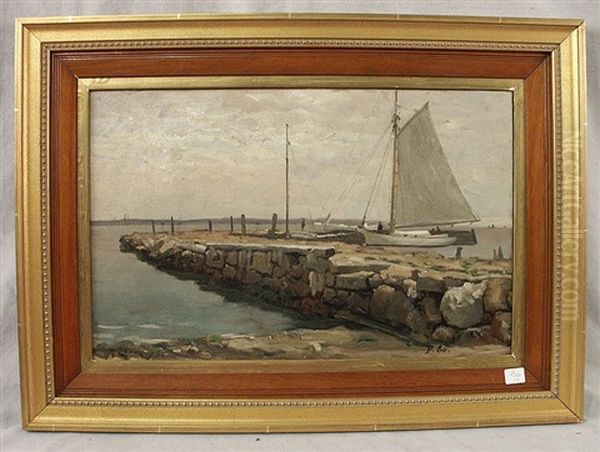 Coastal View With Dock And Sailboat by Henry Chase