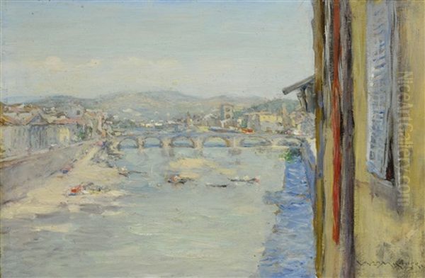 The Arno Florence (ponte Alle Grazie) Oil Painting by William Merritt Chase